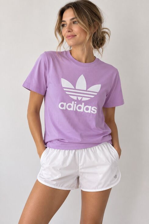 Adidas Tops - Adidas Trefoil Logo Lavender Purple Cotton Blend T Shirt Size M